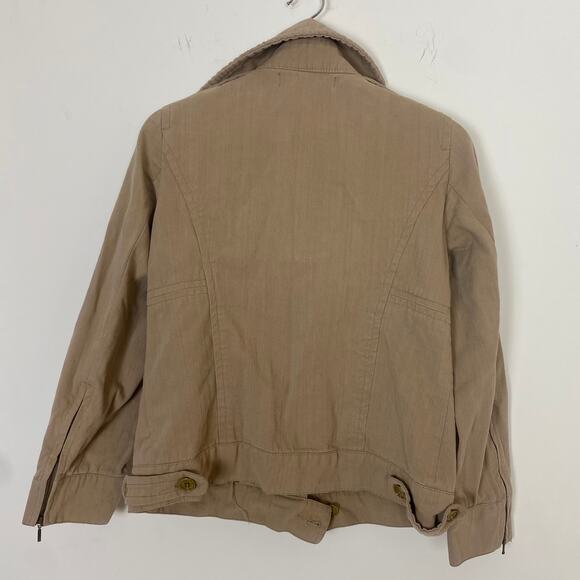 Zara Woman Tan 100% Cotton Asymmetric Zip Collared Jacket Size M - Picture 8 of 12